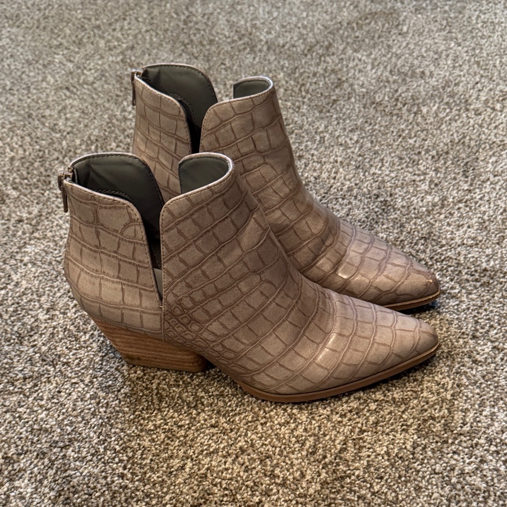 Croc-Embossed Cream Ankle Booties